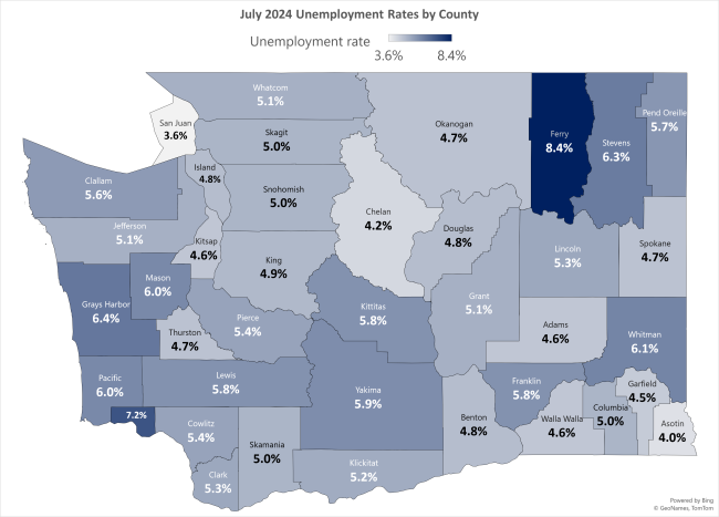 Map of unemployment rates by county