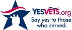 red and blue horizontal Yes Vets logo for use on white background
