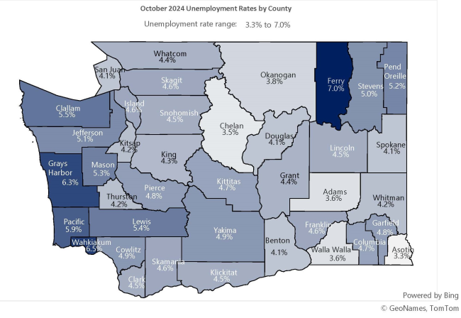 Map of unemployment rates by county