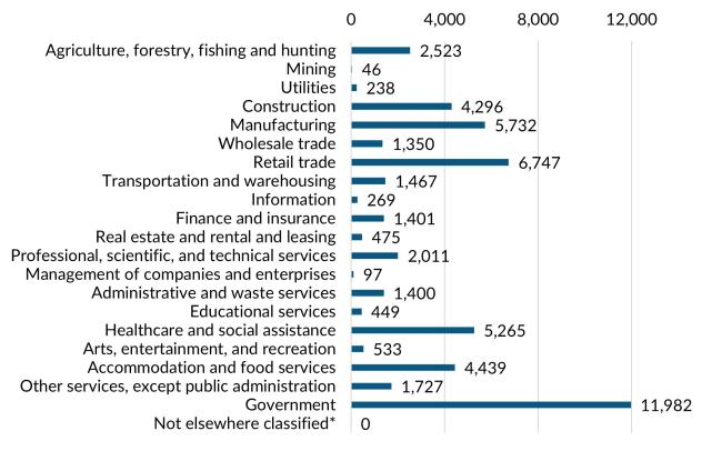 A bar graph showing the 2023 annual average industry employment in Skagit County.