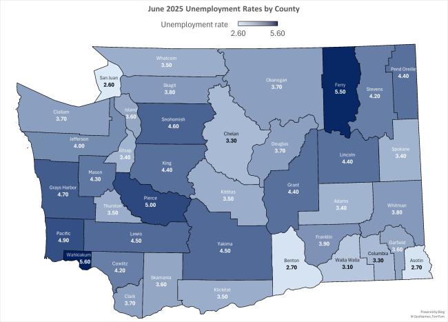 County unemployment map for June 2025
